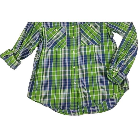 Lauren Ralph Lauren LRL ~Woman Size L Petite~ Green/Blue Plaid Shirt Long Sleeve - Picture 12 of 12